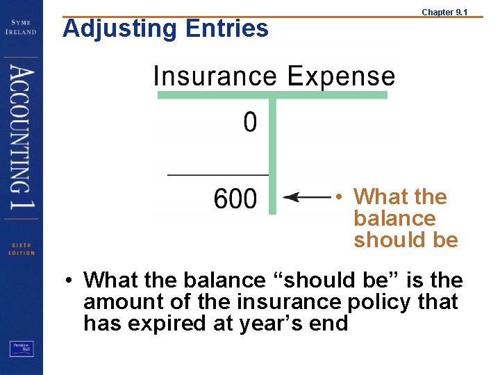 Adjusting Entries Chapter 9. 1 • What the balance should be • What the