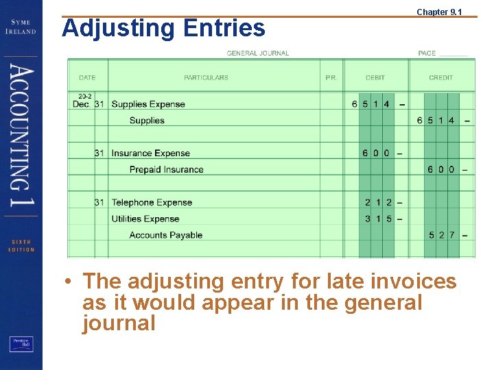 Adjusting Entries Chapter 9. 1 • The adjusting entry for late invoices as it