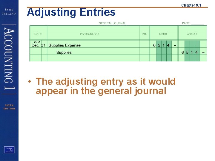Adjusting Entries • The adjusting entry as it would appear in the general journal