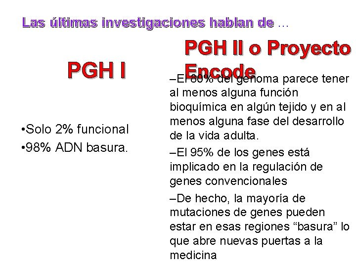 Las últimas investigaciones hablan de … PGH I • Solo 2% funcional • 98%