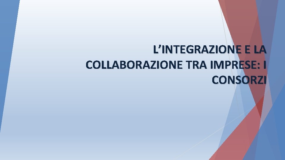 L’INTEGRAZIONE E LA COLLABORAZIONE TRA IMPRESE: I CONSORZI 