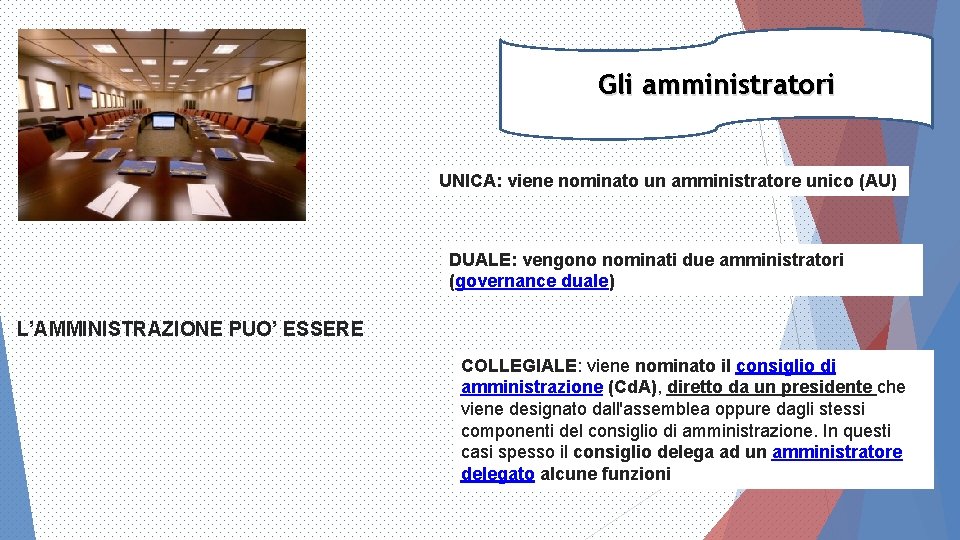 Gli amministratori UNICA: viene nominato un amministratore unico (AU) DUALE: vengono nominati due amministratori