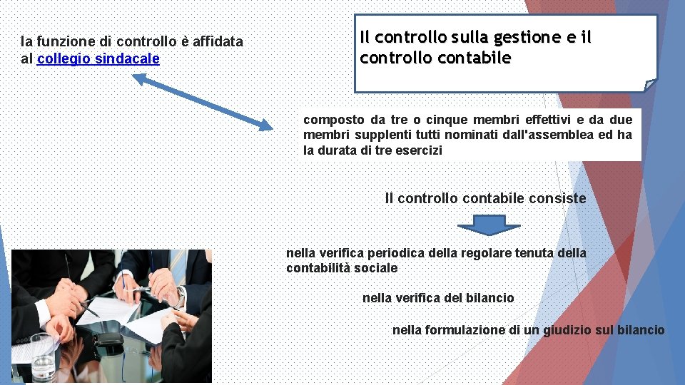 la funzione di controllo è affidata al collegio sindacale Il controllo sulla gestione e