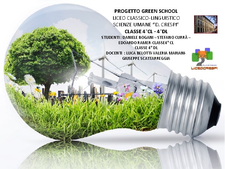 PROGETTO GREEN SCHOOL LICEO CLASSICO-LINGUISTICO SCIENZE UMANE “D. CRESPI” CLASSE 4°CL - 4°DL STUDENTI