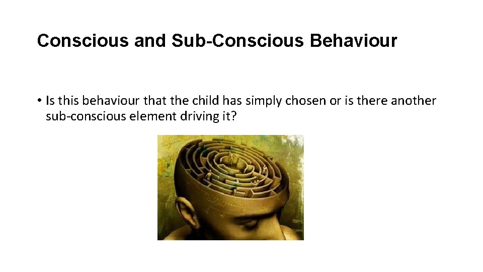Conscious and Sub-Conscious Behaviour • Is this behaviour that the child has simply chosen