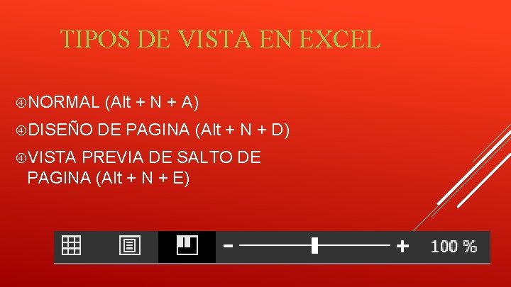 TIPOS DE VISTA EN EXCEL NORMAL DISEÑO VISTA (Alt + N + A) DE