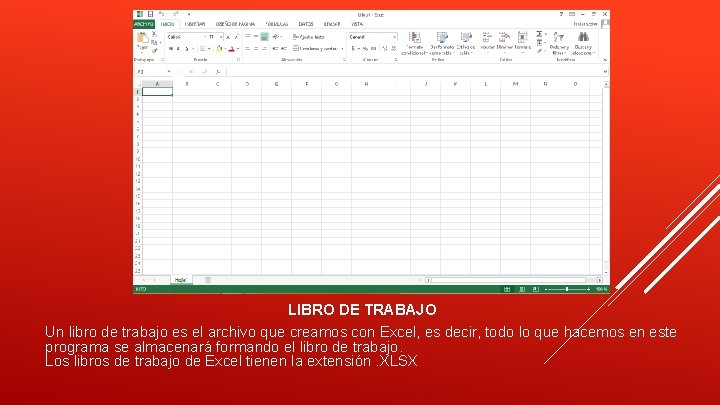 LIBRO DE TRABAJO Un libro de trabajo es el archivo que creamos con Excel,