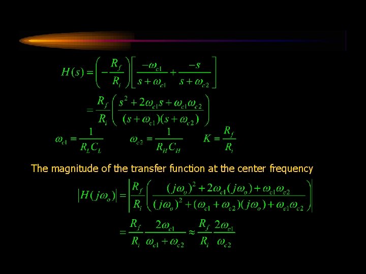 The magnitude of the transfer function at the center frequency Circuit Analysis II Spring