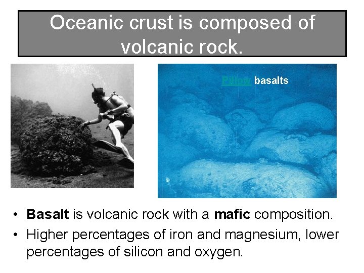 Oceanic crust is composed of volcanic rock. Pillow basalts • Basalt is volcanic rock