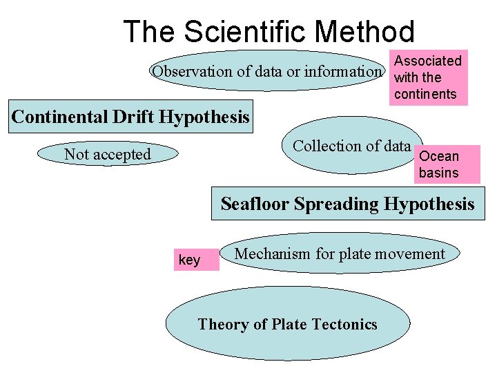 The Scientific Method Observation of data or information Associated with the continents Continental Drift