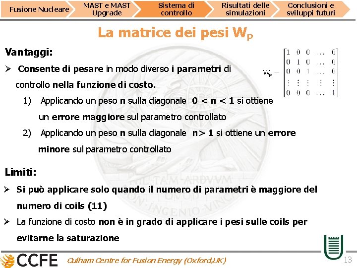 Fusione Nucleare MAST Upgrade Sistema di controllo Risultati delle simulazioni Conclusioni e sviluppi futuri