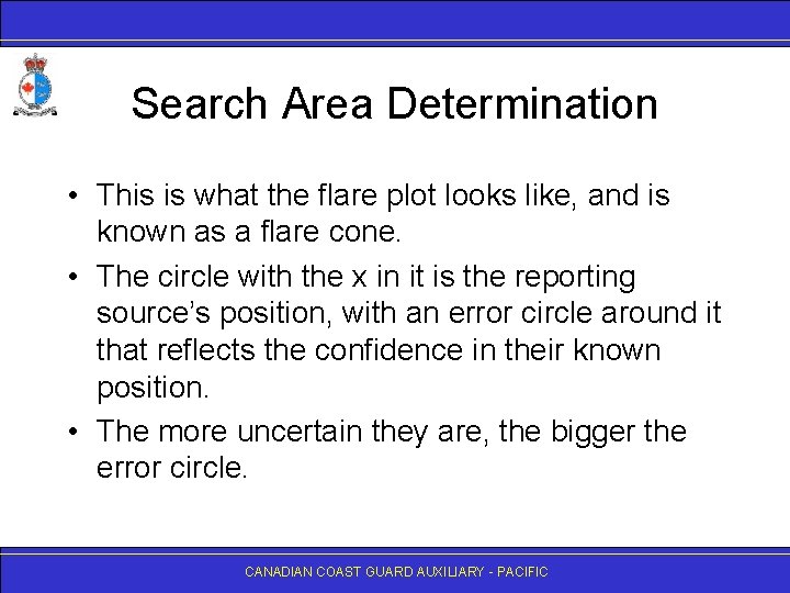 Search Area Determination • This is what the flare plot looks like, and is