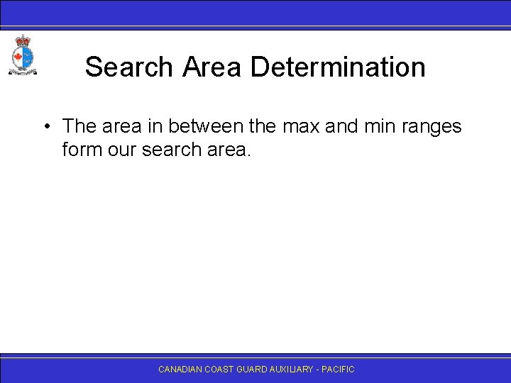 Search Area Determination • The area in between the max and min ranges form