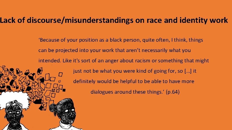 Lack of discourse/misunderstandings on race and identity work ‘Because of your position as a Lack of discourse/misunderstandings on race and identity work ‘Because of your position as a