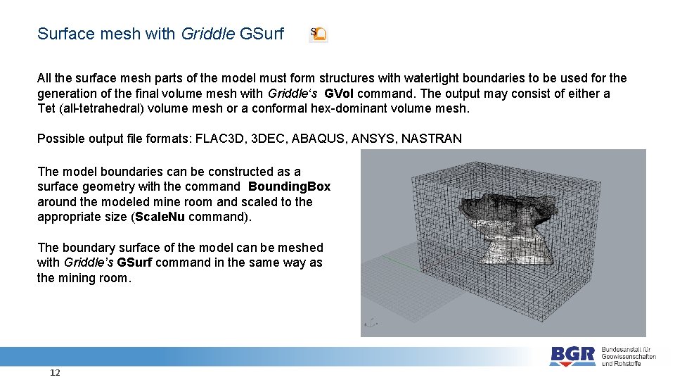 Surface mesh with Griddle GSurf All the surface mesh parts of the model must