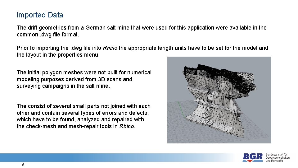 Imported Data The drift geometries from a German salt mine that were used for