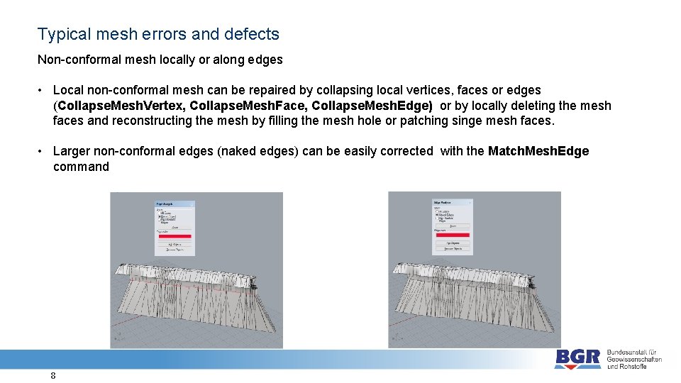 Typical mesh errors and defects Non-conformal mesh locally or along edges • Local non-conformal