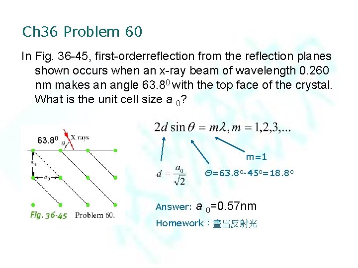 Ch 36 Problem 60 In Fig. 36 -45, first-orderreflection from the reflection planes shown