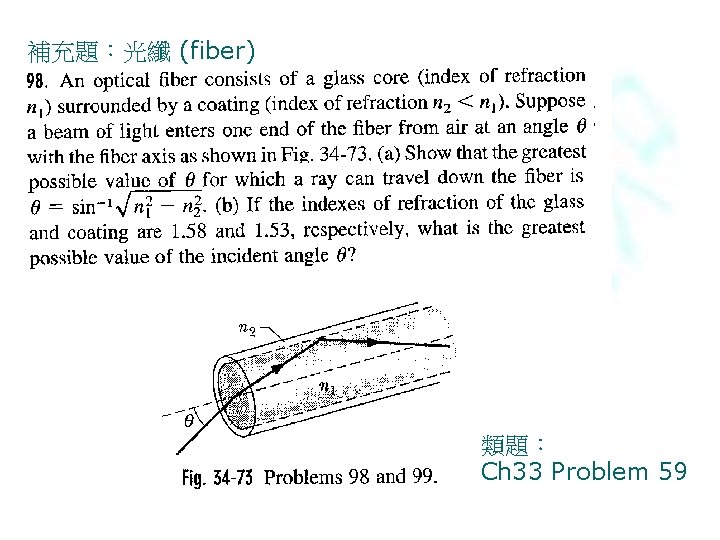 補充題：光纖 (fiber) 類題： Ch 33 Problem 59 