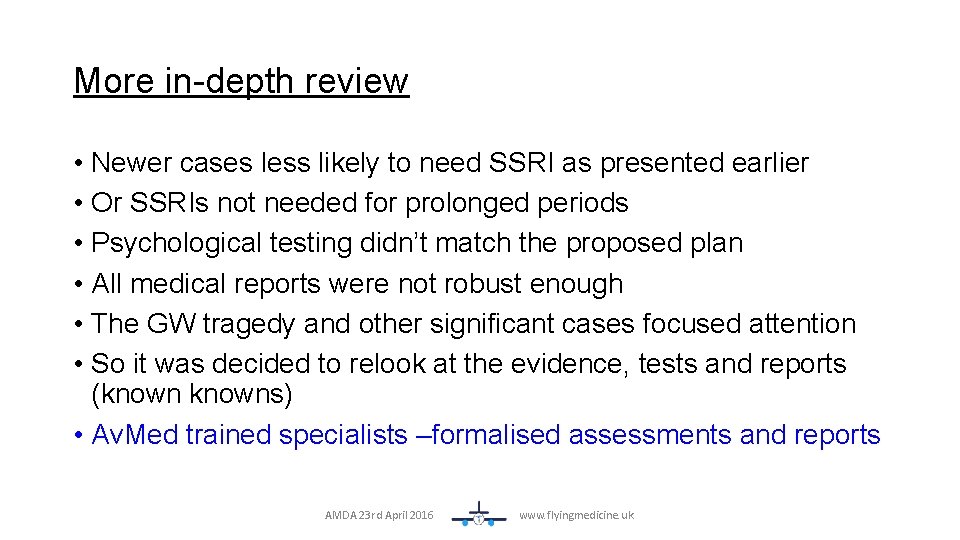 More in-depth review • Newer cases less likely to need SSRI as presented earlier