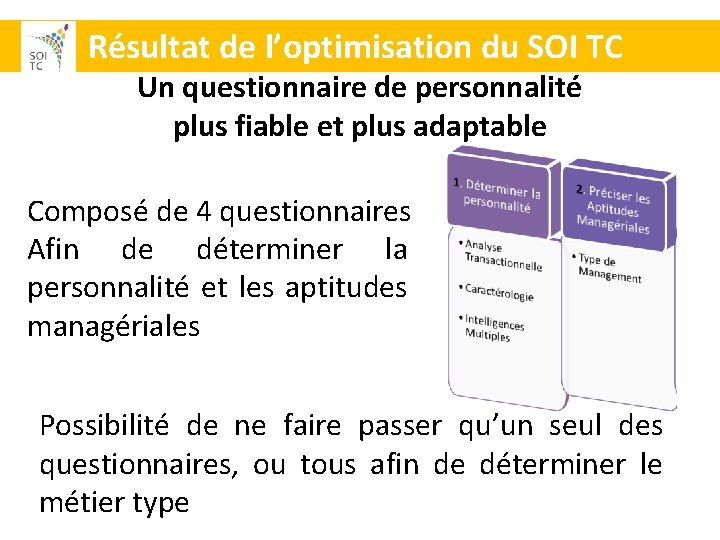  Résultat de l’optimisation du SOI TC Un questionnaire de personnalité plus fiable et
