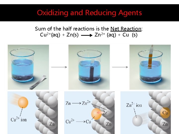 Oxidizing and Reducing Agents Sum of the half reactions is the Net Reaction: Cu