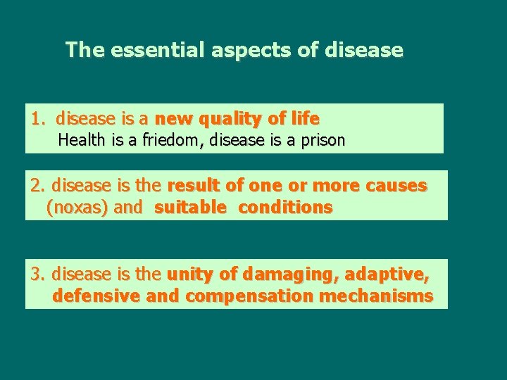 The essential aspects of disease 1. disease is a new quality of life Health