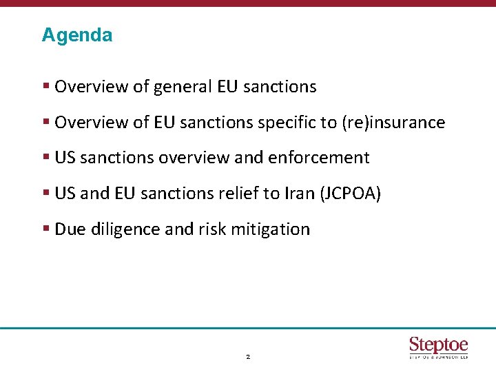 Agenda § Overview of general EU sanctions § Overview of EU sanctions specific to
