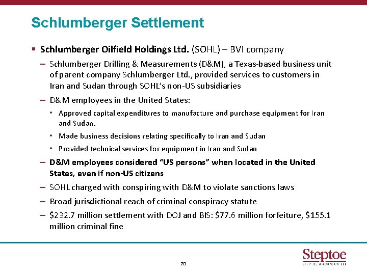 Schlumberger Settlement § Schlumberger Oilfield Holdings Ltd. (SOHL) – BVI company – Schlumberger Drilling