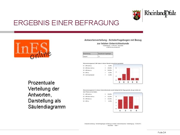 ERGEBNIS EINER BEFRAGUNG Prozentuale Verteilung der Antworten, Darstellung als Säulendiagramm Folie 24 