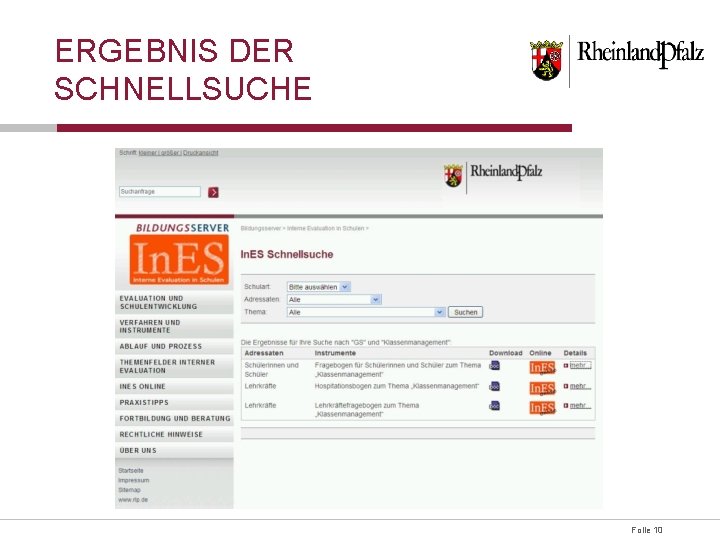ERGEBNIS DER SCHNELLSUCHE Folie 10 