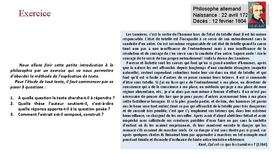 Exercice Nous allons finir cette petite introduction à la philosophie par un exercice qui