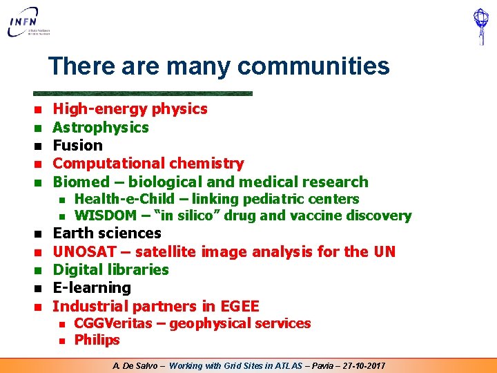 There are many communities n n n High-energy physics Astrophysics Fusion Computational chemistry Biomed There are many communities n n n High-energy physics Astrophysics Fusion Computational chemistry Biomed