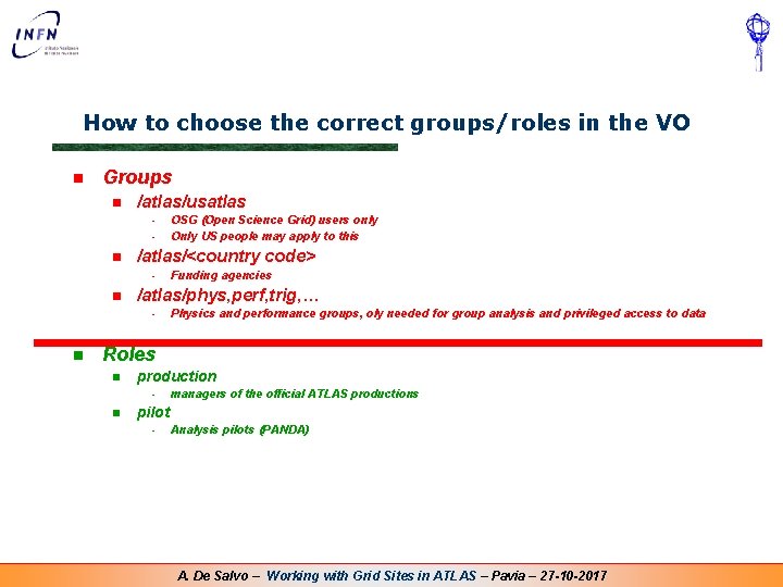 How to choose the correct groups/roles in the VO n Groups n /atlas/usatlas • How to choose the correct groups/roles in the VO n Groups n /atlas/usatlas •