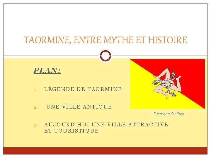 TAORMINE, ENTRE MYTHE ET HISTOIRE PLAN: 1. 2. LÉGENDE DE TAORMINE UNE VILLE ANTIQUE