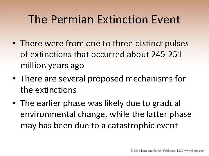 The Permian Extinction Event • There were from one to three distinct pulses of