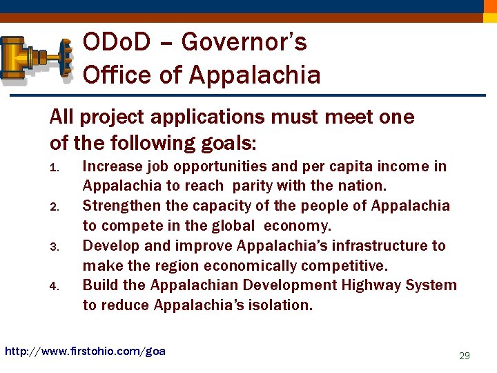 ODo. D – Governor’s Office of Appalachia All project applications must meet one of