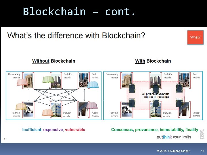 Blockchain – cont. © 2016 Wolfgang Singer 11 