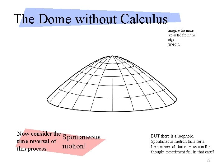 The Dome without Calculus Imagine the mass projected from the edge. BINGO! Now consider