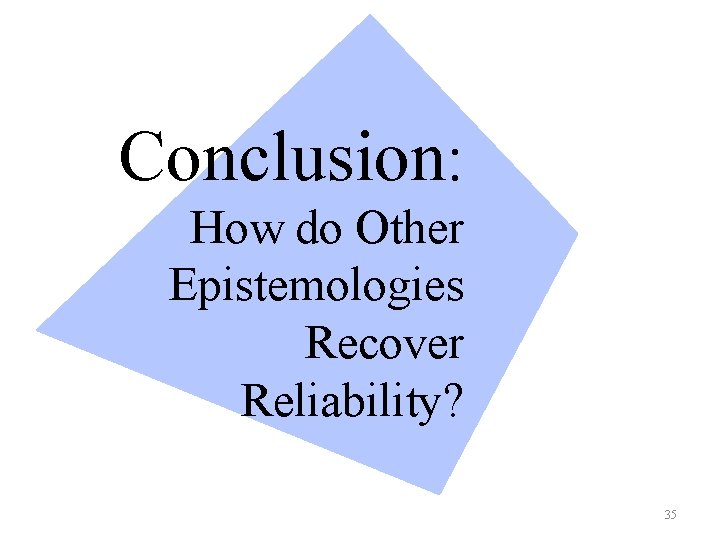 Conclusion: How do Other Epistemologies Recover Reliability? 35 