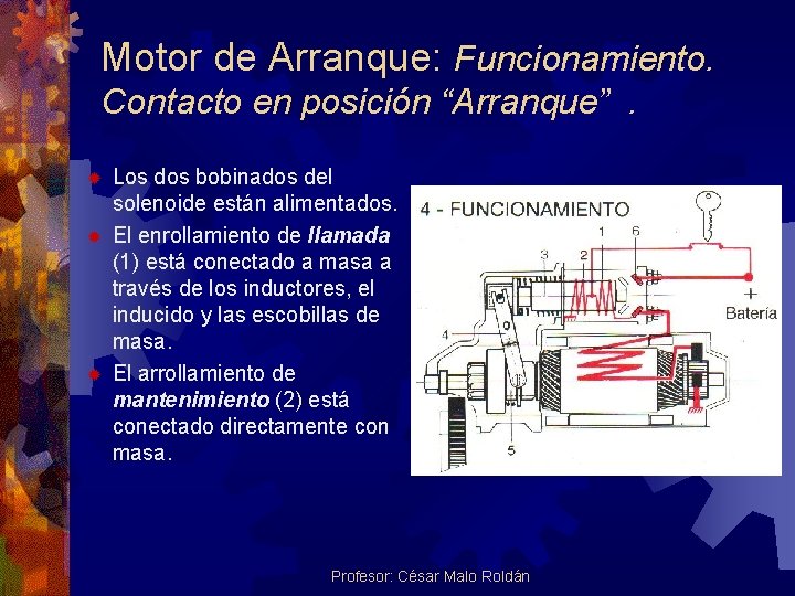 Motor de Arranque: Funcionamiento. Contacto en posición “Arranque”. ® ® ® Los dos bobinados