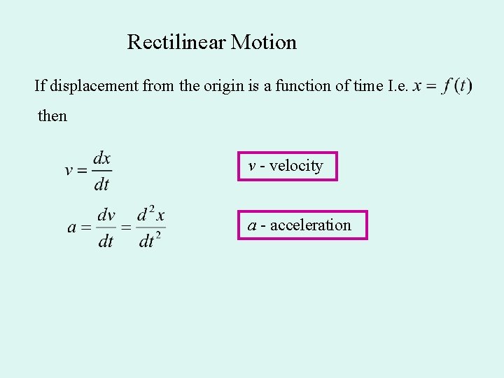 Rectilinear Motion If displacement from the origin is a function of time I. e.