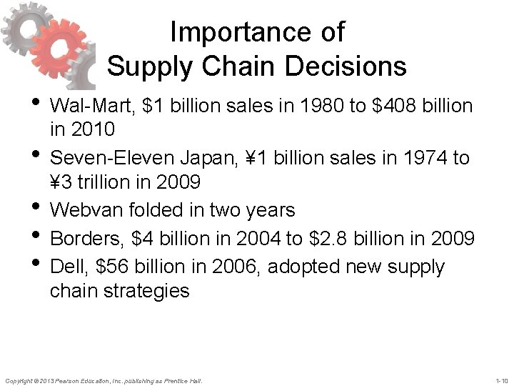 Importance of Supply Chain Decisions • Wal-Mart, $1 billion sales in 1980 to $408