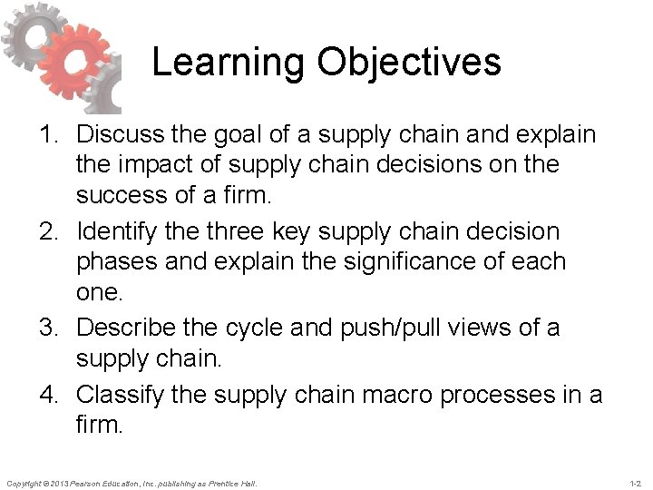 Learning Objectives 1. Discuss the goal of a supply chain and explain the impact