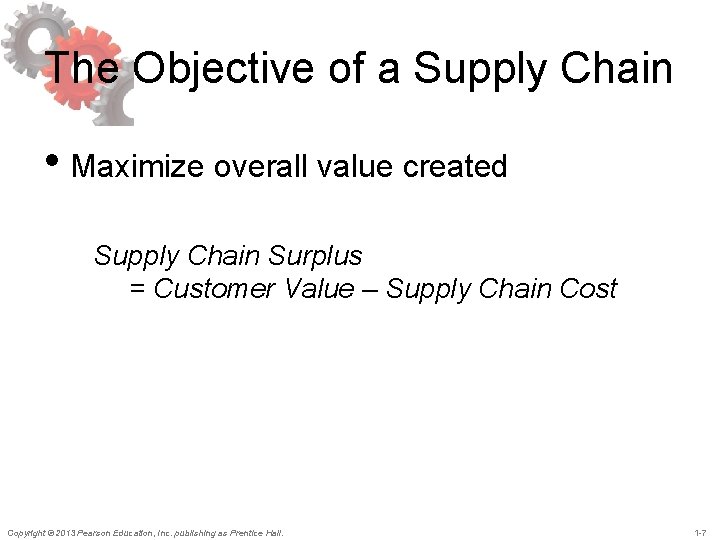The Objective of a Supply Chain • Maximize overall value created Supply Chain Surplus