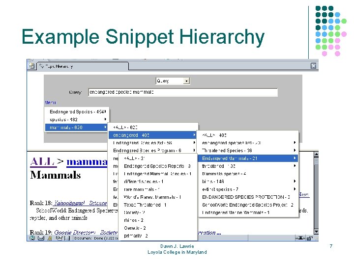 Example Snippet Hierarchy Dawn J. Lawrie Loyola College in Maryland 7 