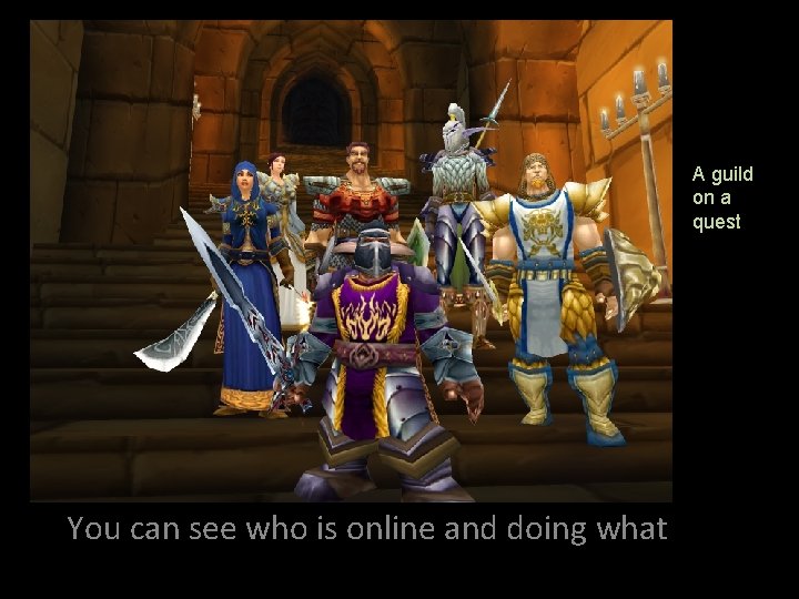 A guild on a quest You can see who is online and doing what