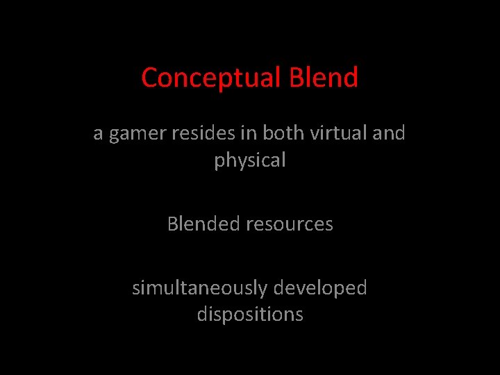 Conceptual Blend a gamer resides in both virtual and physical Blended resources simultaneously developed