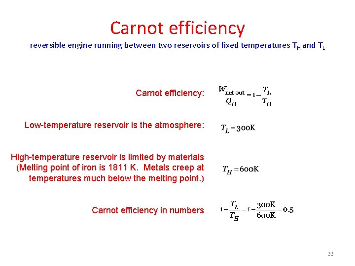 Carnot efficiency reversible engine running between two reservoirs of fixed temperatures T H and