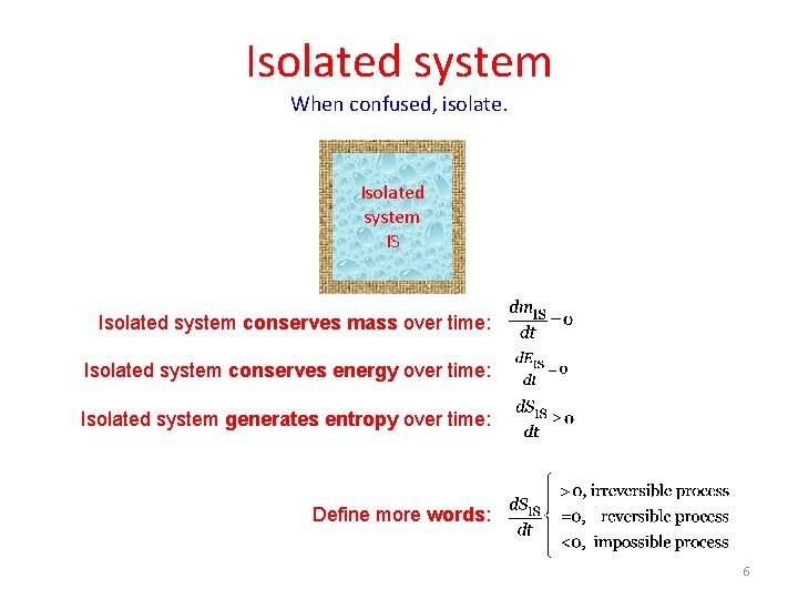 Isolated system When confused, isolate. Isolated system IS Isolated system conserves mass over time: